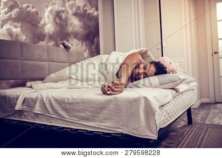 Smiling Languid Woman Waking Up After Deep Productive Rest