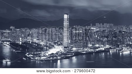 Victoria Harbor Of Hong Kong City At Night