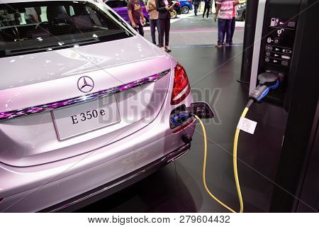 Nonthaburi, Thailand - December 4, 2018: Mercedes Benz E350e Ev Charging At Station Presented In Mot