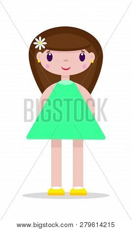 Vector Illustration Of Cheerful, Cute Teen Girl On White Background