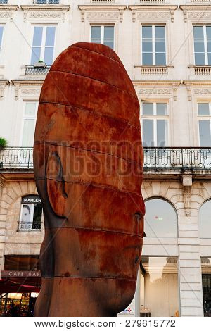 Bordeaux, France - July 22, 2018: Sanna Sculpture By Jaume Plensa In Place De La Comedie Or Comedy S