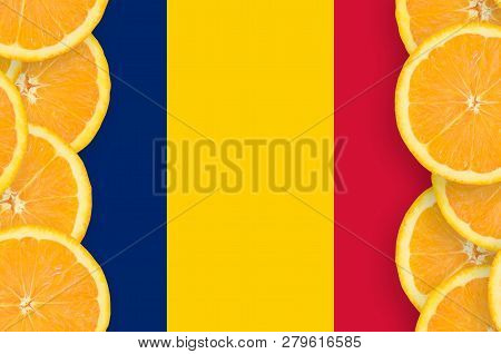 Chad Flag  In Citrus Fruit Slices Vertical Frame
