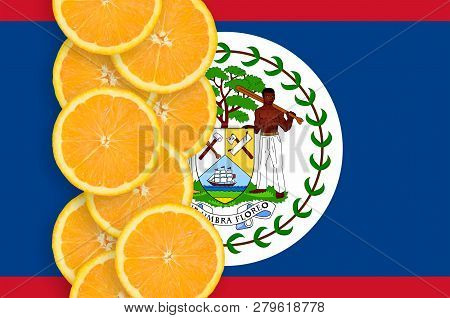 Belize Flag And Citrus Fruit Slices Vertical Row
