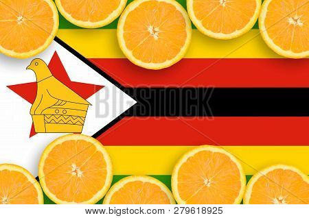 Zimbabwe Flag  In Citrus Fruit Slices Horizontal Frame