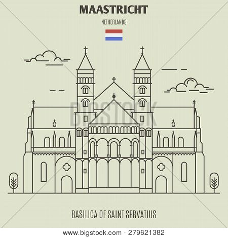 Basilica Of Saint Servatius In Maastricht, Netherlands. Landmark Icon In Linear Style