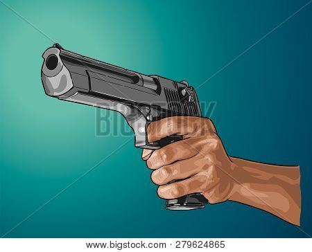 Gun In Hand - Hand Drawn Vector, Isolated On Color