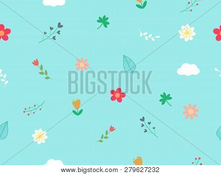 Sweet And Cute Vector Art Seamless Pattern In Botany Idea. Beautiful Pattern With Blooming Flower, C