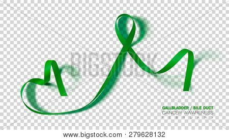 Gallbladder And Bile Duct Cancer Awareness Month. Realistic Kelly Green Ribbon Symbol. Medical Desig