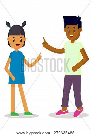 Vector Illustration Of Cheerful Teenagers On White Background
