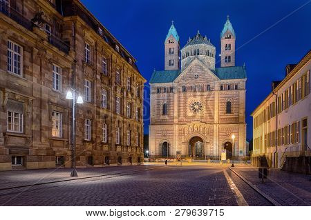 Facade Of Speyer Cathedral (dom Zu Speyer) At Dusk, Germany
