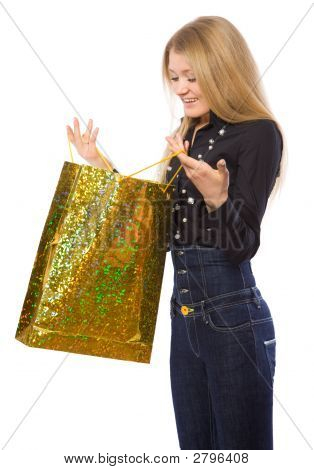 Ung pige åben Shopping taske