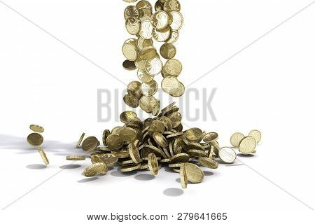Gold Coins With Dollar Sign Fall On Graund 3d Illustration On A White Background