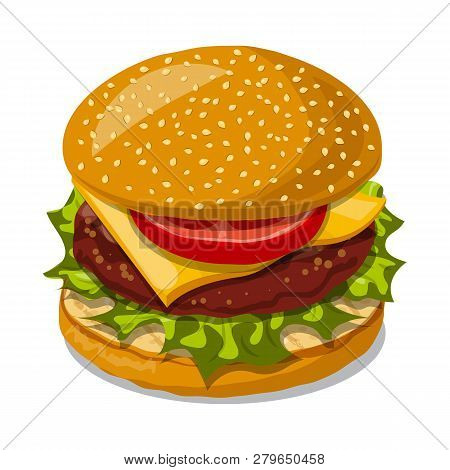 Vector Illustration Of Burger And Sandwich Symbol. Set Of Burger And Slice Stock Symbol For Web.