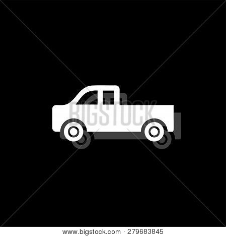 Pickup Truck. White Flat Simple Icon With Shadow