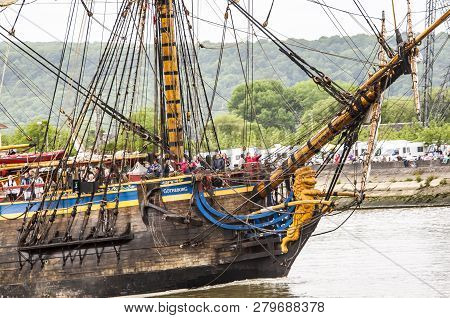 Rouen, France - July Circa, 2016. End Of The Armada In Rouen, Boats Galleon Ships On The River Seine