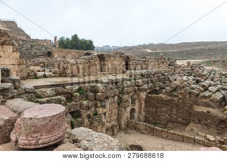 Jerash, Jordan, December 08, 2018 : The Ruins Of The Great Roman City Of Jerash - Gerasa, Destroyed 