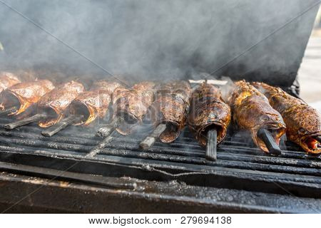Grilled Snakehead fish Thai style food