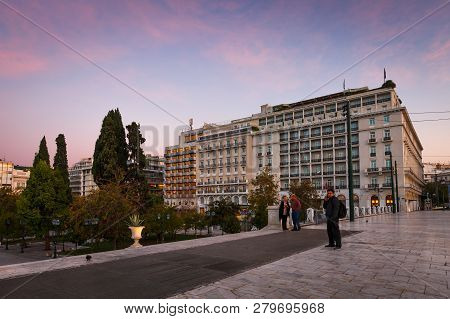 Athens, Greece - October 24, 2018: People In Syntagma Square In Central Athens.