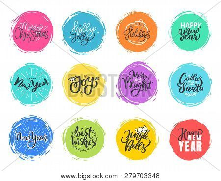 Joy And Merry Christmas, Holly Joly, Happy New Year Holidays Lettering Doodles, Typography Fonts For