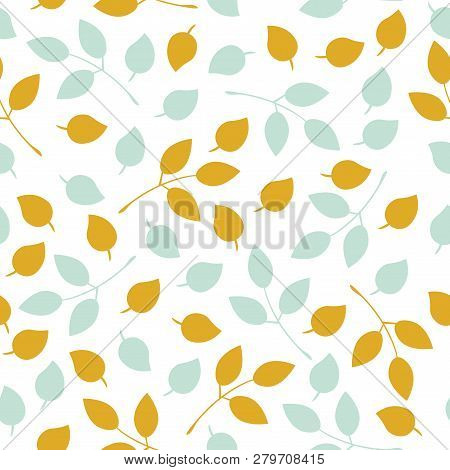 Simple Vector Leaves Pattern. Autumn Leaves Seamless Pattern On White Background