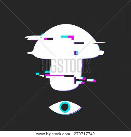 Distorted Image Of A White Mushroom And Eye On Black Background.