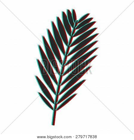 Palm Leaf With Glitch Effect. Color Channel Distorted Vector Illustration Of Tropical Exotic Palm Le