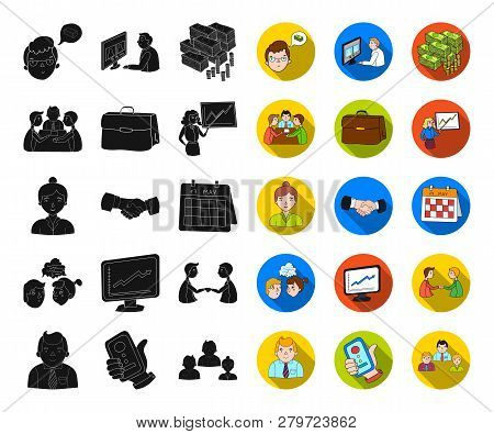 Business Conference And Negotiations Black, Flat Icons In Set Collection For Design.business And Tra