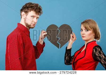 Break Up And Leave In Relationship. Negative Emotions Between People In Love. Young Couple With Two 