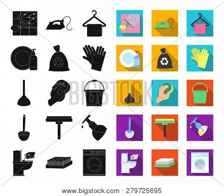 Cleaning And Maid Black, Flat Icons In Set Collection For Design. Equipment For Cleaning Vector Symb