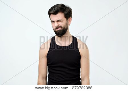 Young Handsome Man Disagree And Angry Expression.