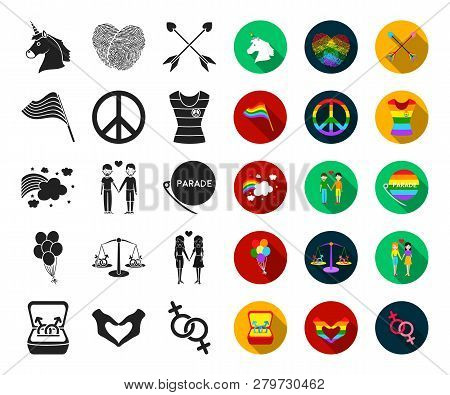 Gay And Lesbian Black, Flat Icons In Set Collection For Design.sexual Minority And Attributes Vector