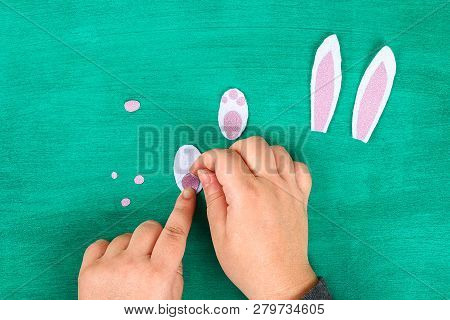 Diy Easter Vase Bunny From Glass Jar, Felt, Googly Eyes On A Green Background. Gift Ideas, Decor For