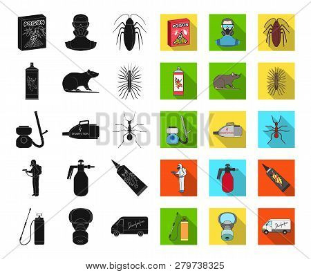Pest, Poison, Personnel And Equipment Black, Flat Icons In Set Collection For Design. Pest Control S