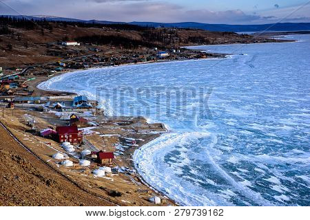 Winter Landscape Of Mongolia. Frozen Lake Khubsugul