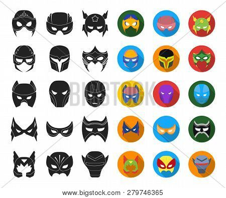 Carnival Mask Black, Flat Icons In Set Collection For Design.mask On The Eyes And Face Vector Symbol