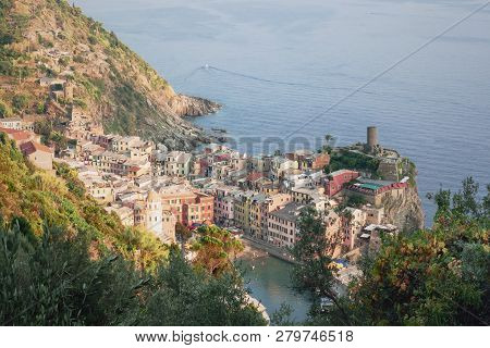 Vernazza, Italy, La Specia Province, Liguria Regione, 07 August, 2018: View On The Colorful Houses. 