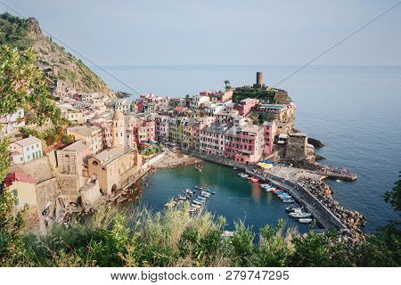 Vernazza, Italy, La Specia Province, Liguria Regione, 07 August, 2018: View On The Colorful Houses. 
