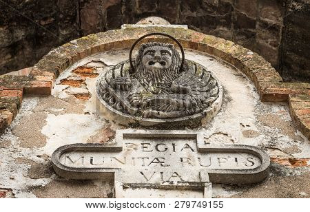 Ancient Sculpture On The Wall Of A Building In The Form Of A Lion In The City Of Kotor, Montenegro