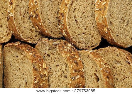 Slices Of Multigrain Bread Closeup , Top View