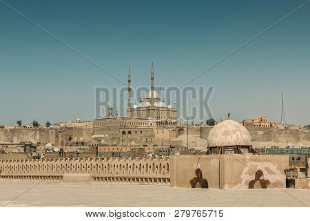 Cairo Citiscape With View On The Alabaster Mosque On The Top. Egypt