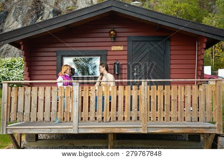 Stryn, Norway - 26.06.2018: Tourists On Oppstrynsvatn Lake In The Municipality Of Stryn In Sogn Og F