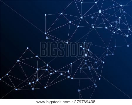 Gometric Plexus Structure Cybernetic Concept. Network Nodes Plexus Dark Blue Background. Interlinkes