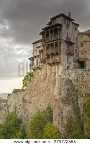 Cuenca, Spain, Oct 14, 2008 - Casa Colgadas In Cuenca, Spain Is Built On The Edge Of A Cliff