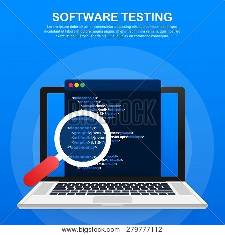 Software Testing. Software Development Workflow Process Coding Testing Analysis Concept. Vector Stoc