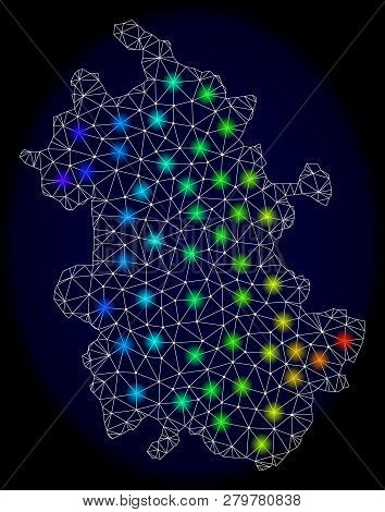 Mesh Vector Map Of Anhui Province With Glare Effect On A Dark Background. Light Spots Have Bright Sp