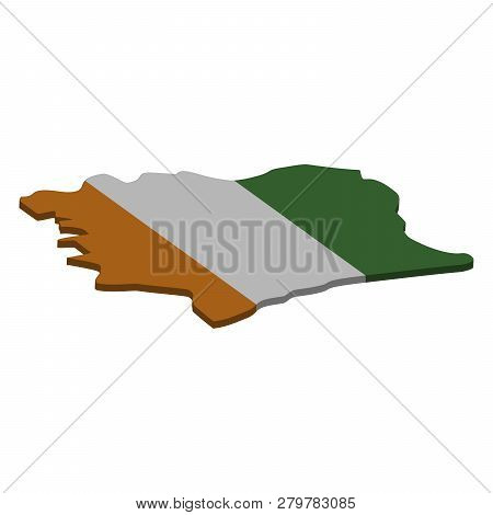 Flag And Map Of Cote Divoire. Color Silhouette Of 3d Map Of Cote Divoire  Illustration