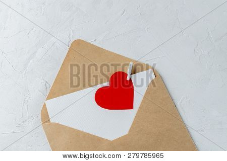 Valentines Day Minimal Concept Mockup, Blogger Workspace - Clipboard With Blank Paper, Red Paper Hea