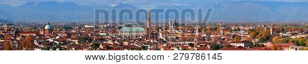 Very Wide Panoramic View Of Vicenza In Italy And The Famous Monument Called Palladian Basilica