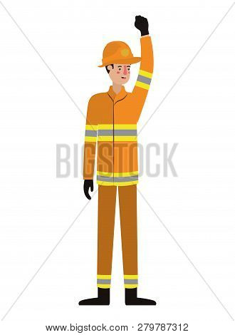 Man Fireman With Hand Up Avatar Character Vector Illustration Desing