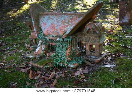 Miyazaki, Japan - November 5, 2018:  Haniwa Garden in Heiwadai Park with earthenware replicas of burial statues found all over the country in Japan